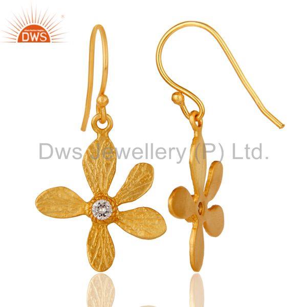 Suppliers Traditional Handmade 18k Yellow Gold Plated Flower Design Brass Earrings with CZ