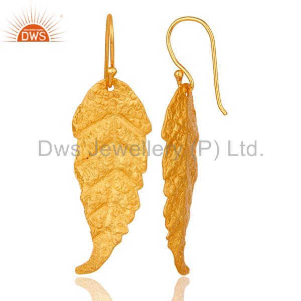 Suppliers Traditional Handmade Leaf Design Brass Earrings with 18k Gold Plated