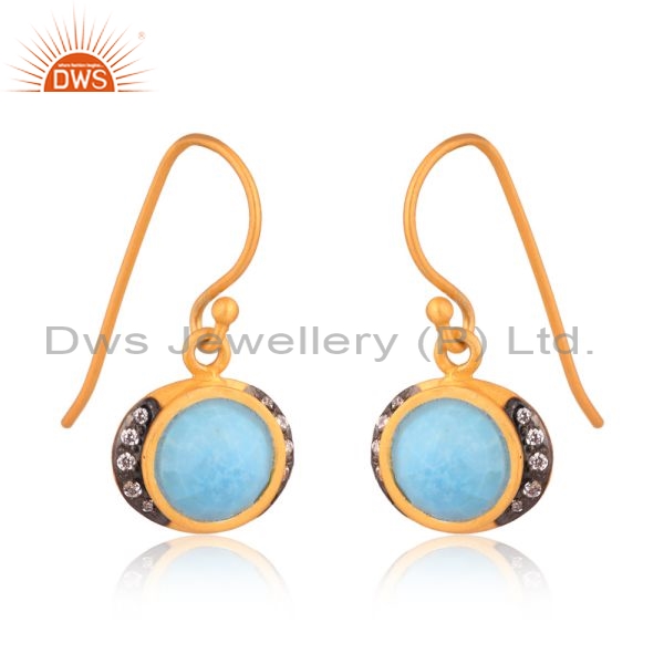 Sterling Silver Earring With Turquoise And Cubic Zirconia