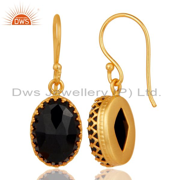 Suppliers Black Onyx Gemstone Gold Plated Brass Fashion Drop Earrings Wholesale