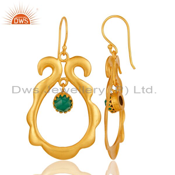 Suppliers Amazing 18k Gold Plated Brass Drops Earrings Jewellery With Green Onyx