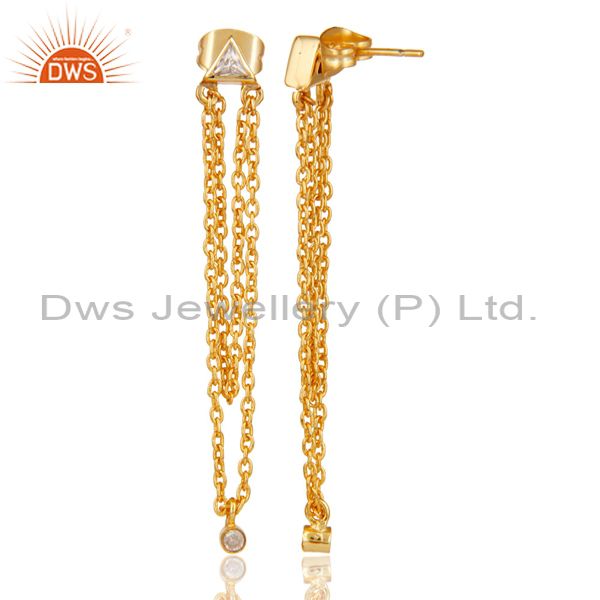 Suppliers White Zirconia Fashion Link Chain Brass Drops Earrings With 18k Gold Plated