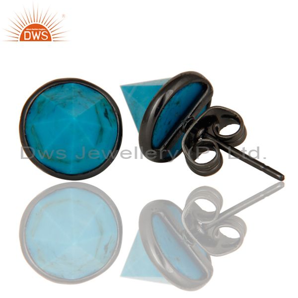 Suppliers Turquoise Pointed Fashion Studs Earrings With Black Oxidized
