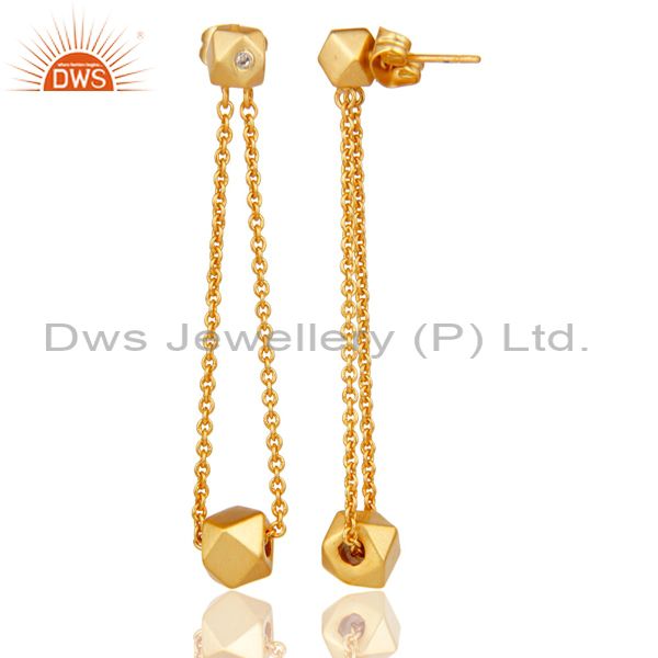Suppliers 18k Yellow Gold Plated Handmade Chain Link White Zirconia Brass Dangle Earrings