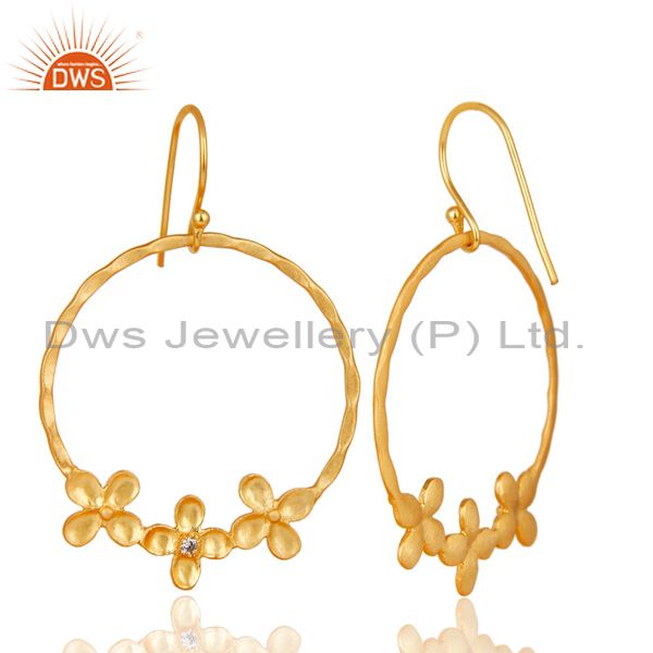 Exporter Traditional Handmade Flower Design Brass Earring Made In 14K Yellow Gold Plated