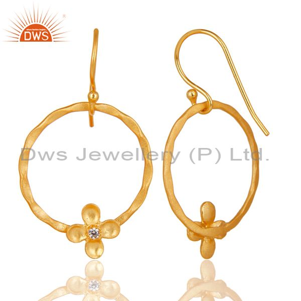 Suppliers Traditional Handmade Round Flower Design Brass Earring Made In 14K Gold Plated