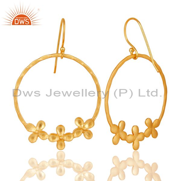 Suppliers Traditional Handmade Round Flower Design Brass Earrings Made In 14K Gold Plated