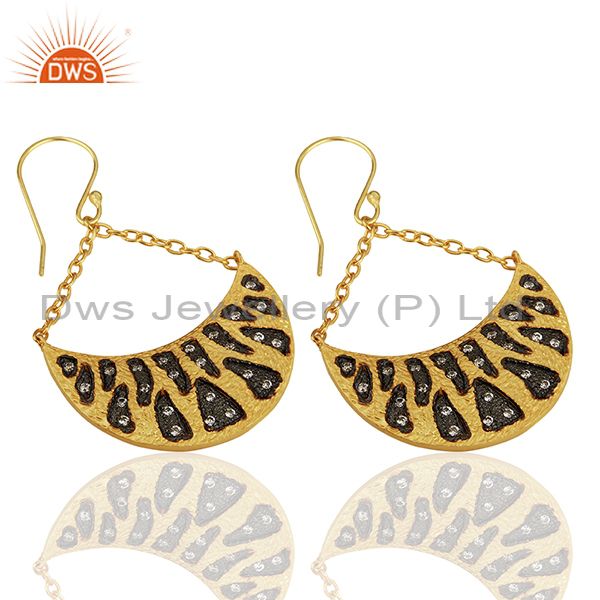 Suppliers Handmade Two Tone Cz Gemstone Gold Plated Brass Fashion Earrings
