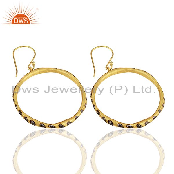 Suppliers Round Brass Gold Plated Fashion Cz Gemstone Hoop Earrings Suppliers