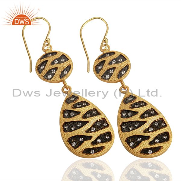 Suppliers Indian Handmade Gold Plated Brass Cz Gemstone Fashion Earrings