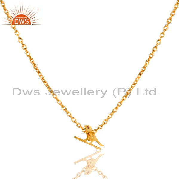 Suppliers 18K Yellow Gold Plated Handmade Bird Design Brass Chain Pendant Necklace