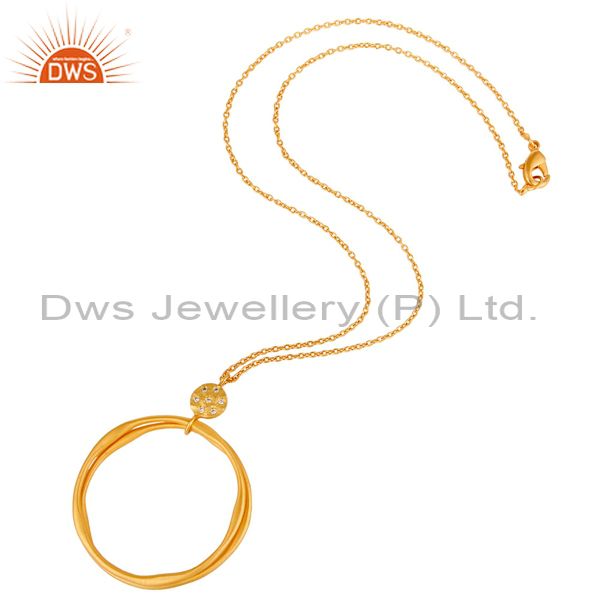 Suppliers 18k Yellow Gold Plated Fashion Round Cut White Zircon Brass Chain Pendant