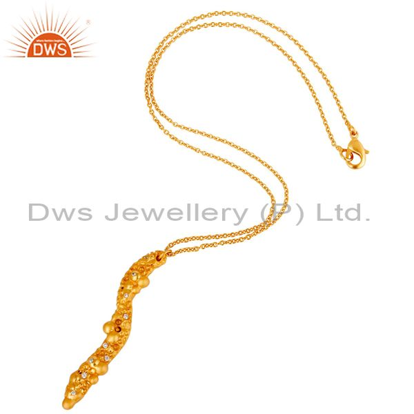 Suppliers 18k Yellow Gold Plated White Zirconia New Fashion Brass Chain Pendant Necklace