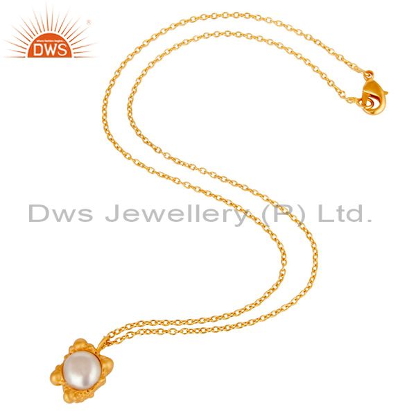Suppliers 18k Gold Plated Good Look Little Charm Pearl Brass Chain Pendant