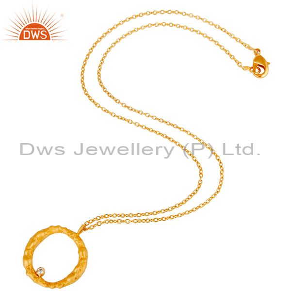 Suppliers Handmade White Zirconia Simple Setting Brass Chain Pendant With 18k Gold Plated
