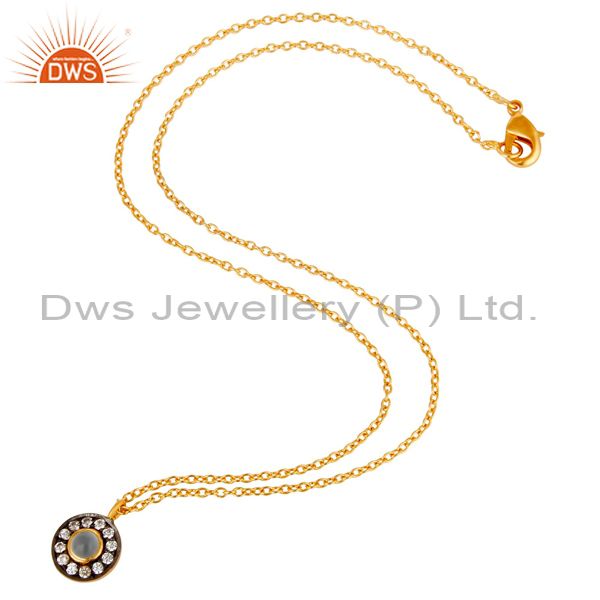 Suppliers Chalcedony & White Zirconia Charm Little 18k Gold Plated Brass Chain Pendant