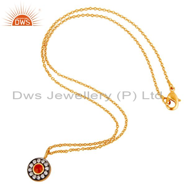 Suppliers Carnelian & White Zirconia Charm Little 18K Gold Plated Brass Chain Pendant