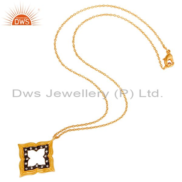 Suppliers Lovely Good Look Vintage Brass Chain Pendant With 18k Gold Plated & White Zircon