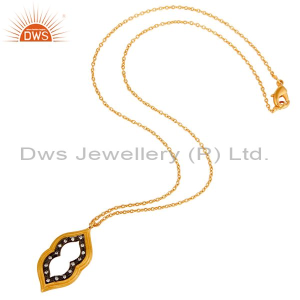 Suppliers Beautiful Fashio Vintage Brass Chain Pendant With 18k Gold Plated & White Zircon