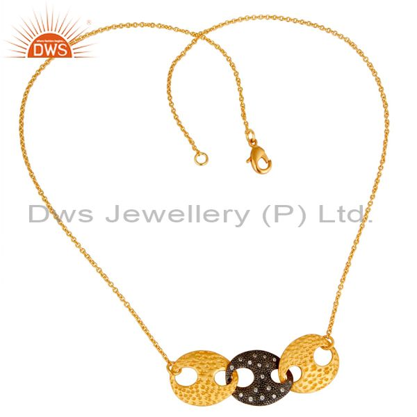 Suppliers Traditional Bazel Set Brass Chain Pendant With 18k Gold Plated & White Zircon