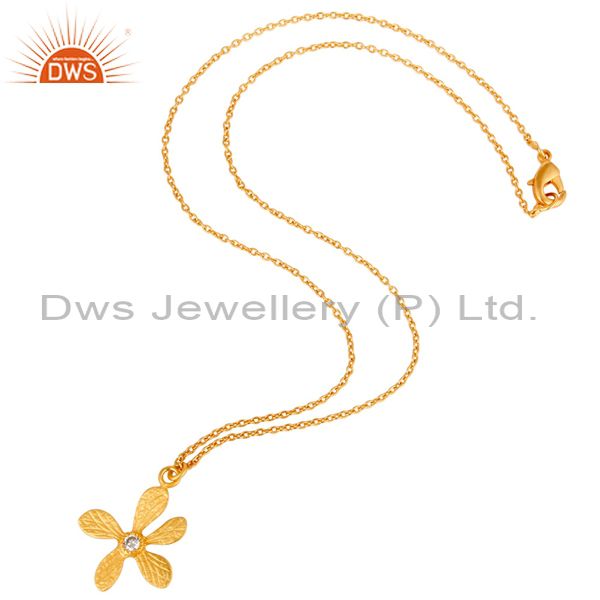 Suppliers 18k Gold Plated White Zirconia Handmade Flower Style Brass Chain Pendant