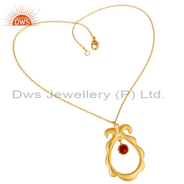 Suppliers 18k Gold Plated Vintagle Temple Style Brass Chain Pendant With Naturl Red Onyx