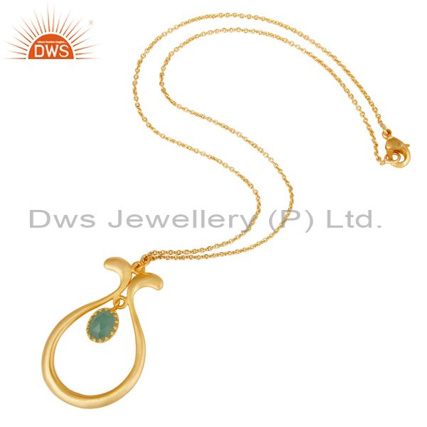 Suppliers 18K Yellow Gold Plated Handmade Cultured Aqua Brass Chain Pendant Necklace