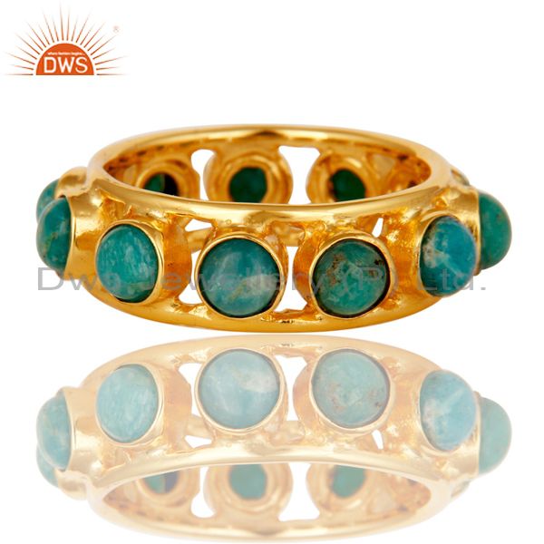 18K Gold Plated Traditional Round Cut Ring With Amazonite
