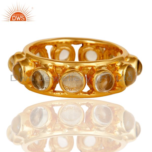 Suppliers Traditional 18k Gold Plated Round Cut Brass Ring with Lemon Topaz