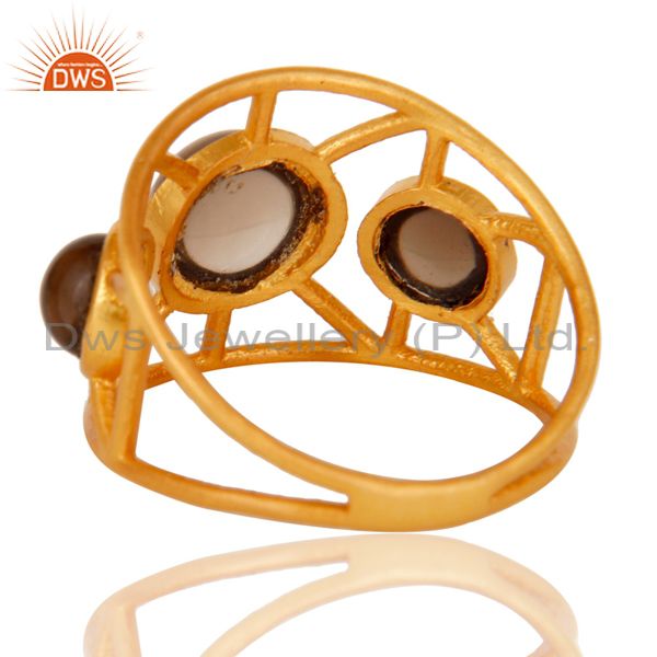 18K Gold Plated Traditional Brass Ring With Smokey Topaz