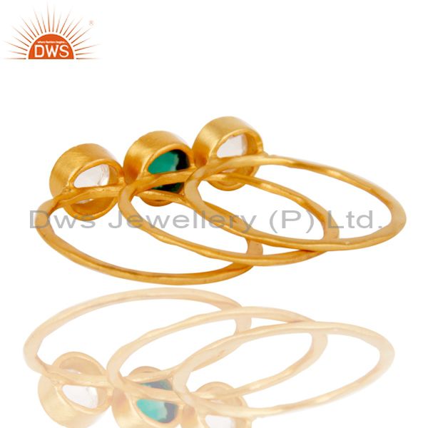 Suppliers 18K Gold Plated Green Onyx & Crystal Quartz 3 Set Of Brass Stackable Ring