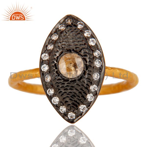 Suppliers Traditional 18k Gold Plated Handmade Design Brass Ring with White Zircon