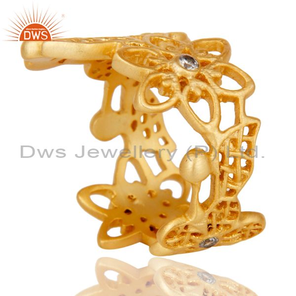 Suppliers Traditional Handmade 18K Gold Plated White Zirconia Filigree Jewellery Ring