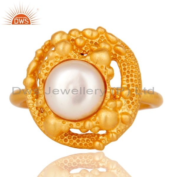 18K Gold Plated Traditional Handmade Brass Ring With Pearl