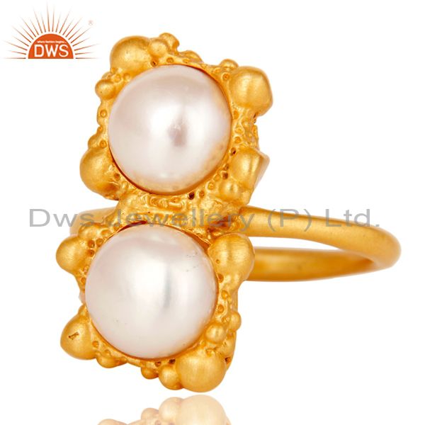 Exporter 18k Gold Plated Natural Pearl Stone Design Brass Ring