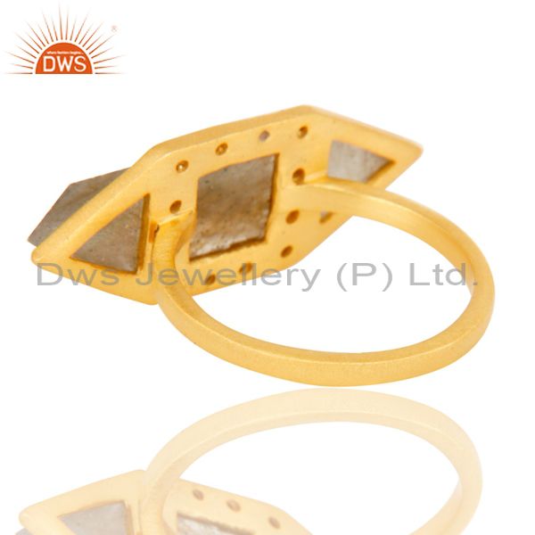 Suppliers 18K Gold Plated Handmade Labradorite & White Zircon Statement Ring Jewellery