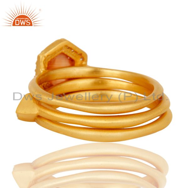Suppliers Peach Moonstone & White Zirconia 18K Gold Plated 3 Set Of Brass Stackable Ring