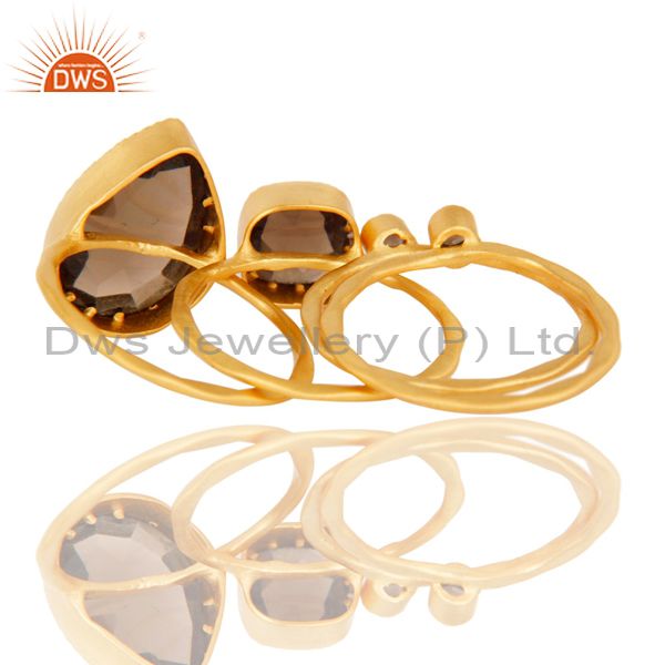 Suppliers 18L Gold Plated Handmade Smokey Topaz Rose Cut 4 Set Of Stackable Brass Ring