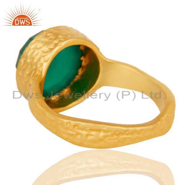 Suppliers 22k Yellow Gold Plated Handmade Faceted Green Onyx Statement Brass Ring