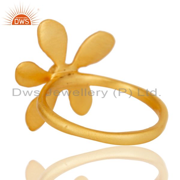 Suppliers 18k Yellow Gold Plated Handmade Flower Design Green Onyx Brass Stackable Ring