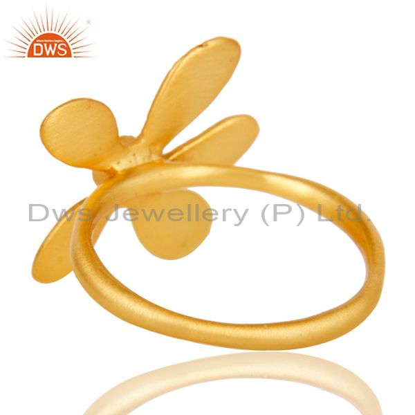 Suppliers 18k Yellow Gold Plated Handmade Flower Design White Zircon Brass Stackable Ring