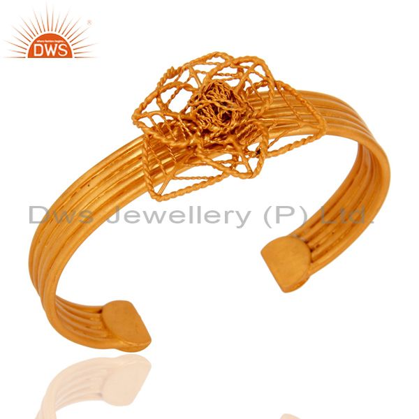 Exporter Handmade Yellow Gold Plated 925 Sterling Silver Designer Cuff Bracelet / Bangle