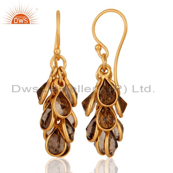 Suppliers Natural Smoky Quartz Earring Yellow Gold Plated Sterling Silver Designer Jewelry