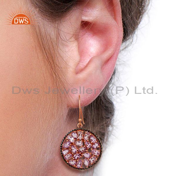 Suppliers Natural Amethyst Gemstone Pave Set Diamond Silver Earrings Jewelry