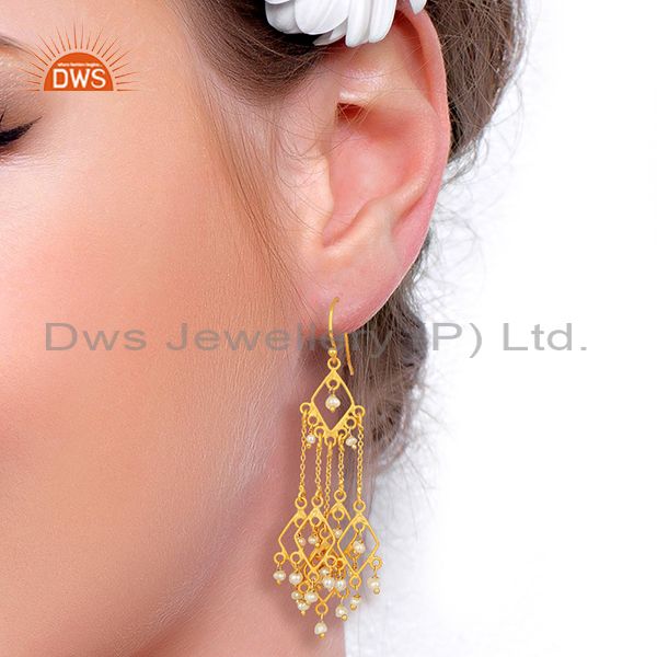 Suppliers Designer Gold Plated Natural Pearl Gemstone Earrings Jewelry Wholesale