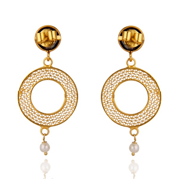Suppliers Hand-made Circular Design Sterling Silver Over Gold Plated Earring Smoky Quartz