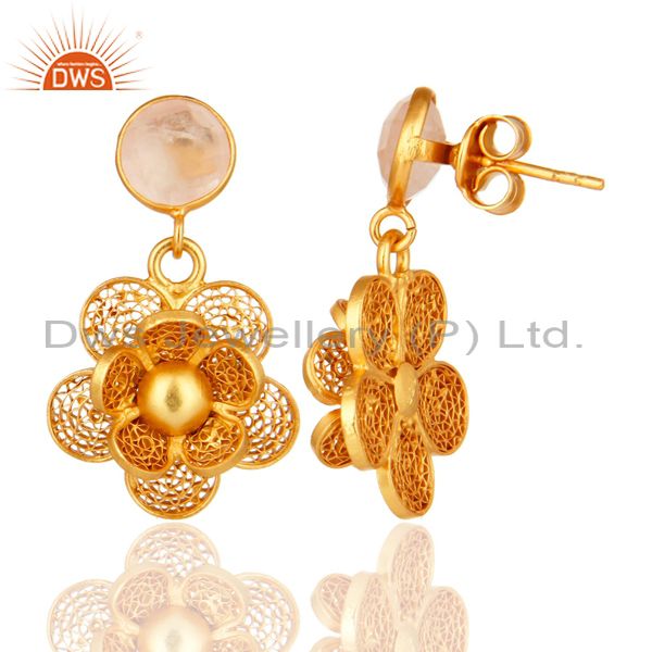 Suppliers Yellow Gold Plated Sterling Silver Designer Fashion Earrings With Rose Quartz