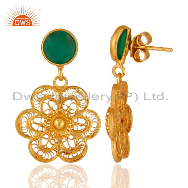 Suppliers Designer 18k Gold Plated 925 Sterling Silver Green Onyx Gemstone Earring