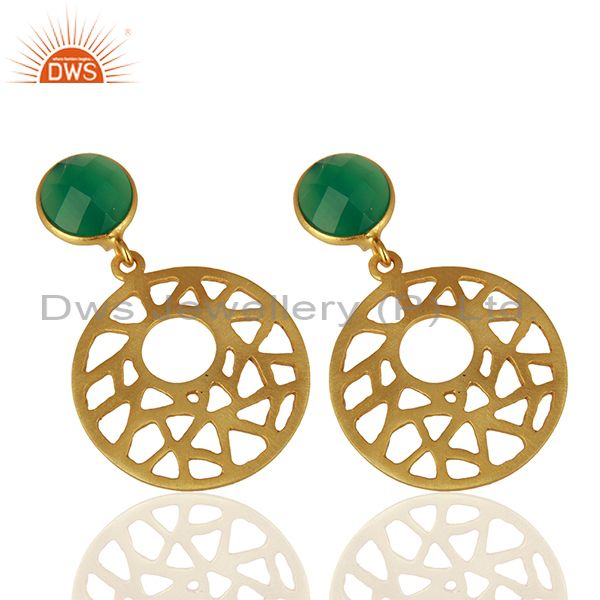 Green Onyx 925 Sterling Silver With 18k Gold Plated Beautiful Designer Earrings