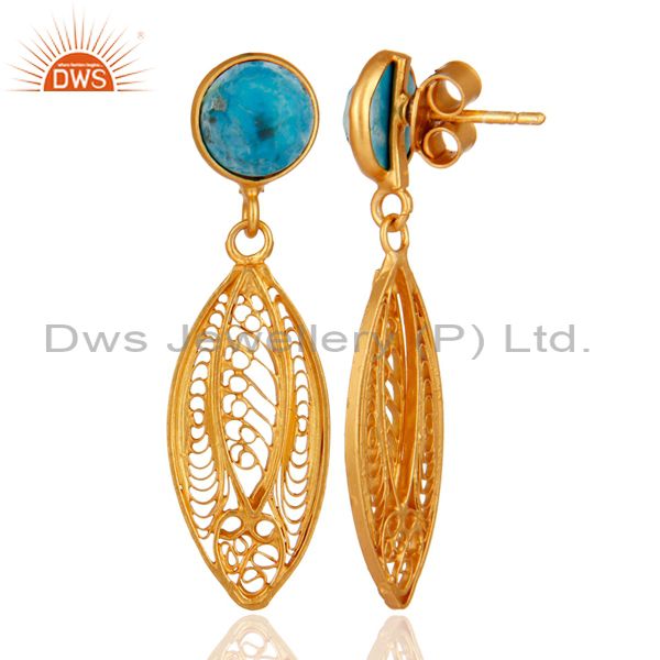 Suppliers Handmade 18k Gold Plated 925 Sterling Silver Designer Turquoise Gemstone Earring